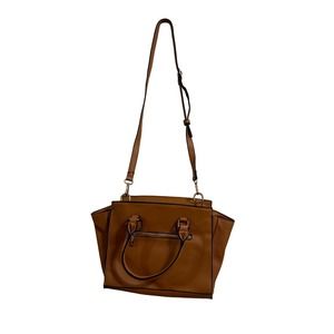 Paper Store Structured Caramel Faux Leather Bag with Shoulder Strap